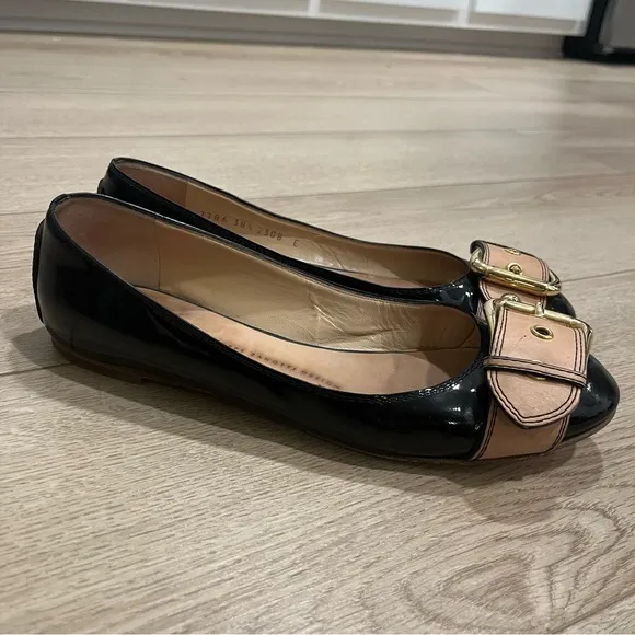 Giuseppe Zanotti Design Black Patent Leather Buckle Ballet Flats Size 38.5/8.5