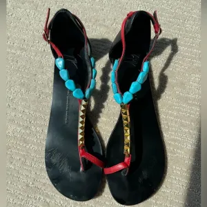 Giuseppe Zanotti Flat Sandals With Beads And Studs - Size 40.5