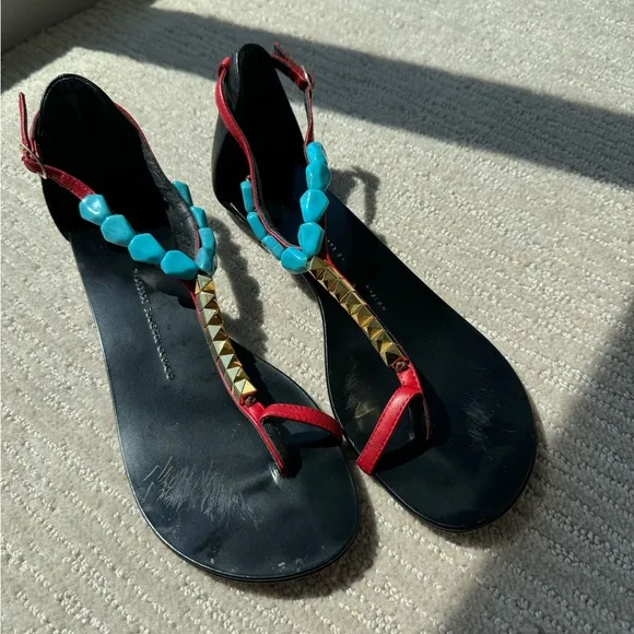 Giuseppe Zanotti Flat Sandals With Beads And Studs - Size 40.5