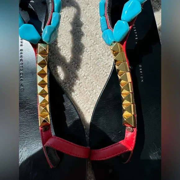 Giuseppe Zanotti Flat Sandals With Beads And Studs - Size 40.5