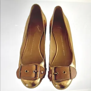 Giuseppe Zanotti Mirror Metallic Rose Gold Buckle Ballet Flats N5871 Sz 38 US8