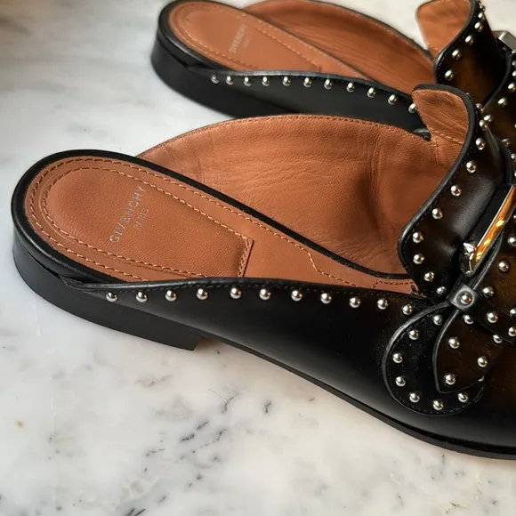Givenchy black leather studded slip on loafers