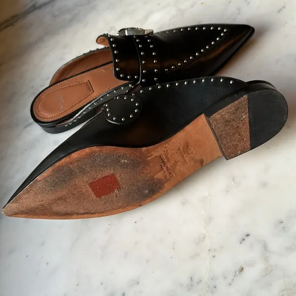 Givenchy black leather studded slip on loafers