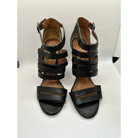 GIVENCHY Size 40.5 EU/ 10 US Black Leather Metal Wedge Cage Bootie/Sandals