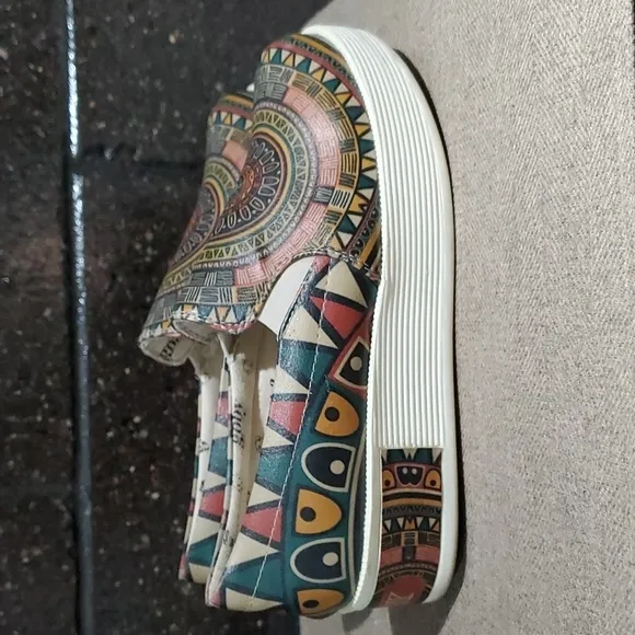 GOBY SLIP ON PLATFORM VEGAN CHUNKY SNEAKERS WITH AZTEC PRINT TRAINERS ART