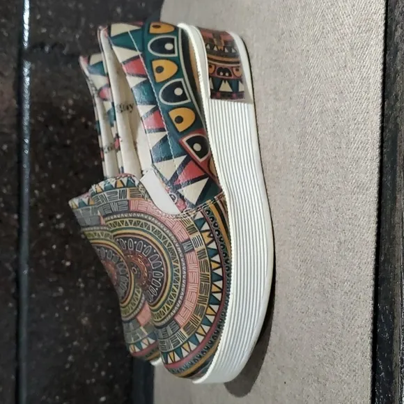GOBY SLIP ON PLATFORM VEGAN CHUNKY SNEAKERS WITH AZTEC PRINT TRAINERS ART