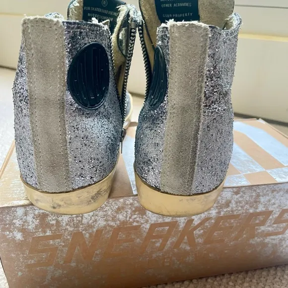 Golden Goose 38 Silver Glitter High-Top Sneakers