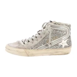 GOLDEN GOOSE 41 silver high top slide sneakers glitter