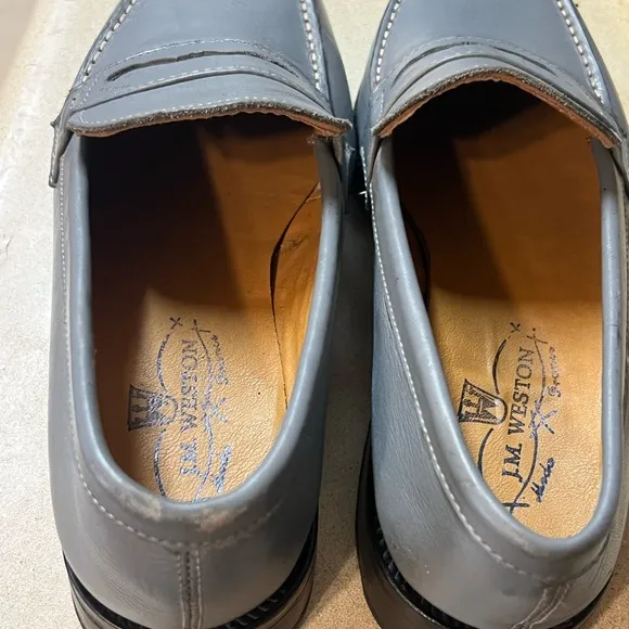 Gray Penny Loafers with Smooth Finish