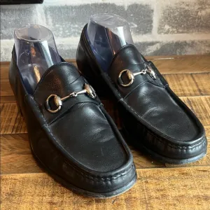 Gucci 015938 Black Leather Classic Horsebit Men's Loafers Shoes Size 9.5 D