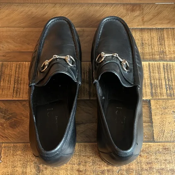 Gucci 015938 Black Leather Classic Horsebit Men's Loafers Shoes Size 9.5 D
