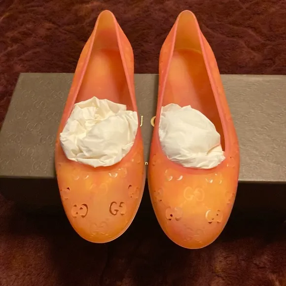 Gucci Authentic Rubber GG Supreme Cutout Ballerina Flats box &amp; duster included