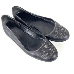 Gucci Black Leather GG Ballet Flats Size 35.5 G