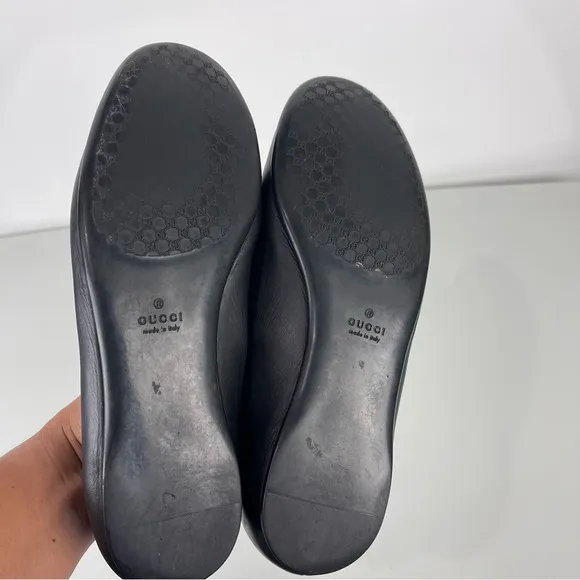 Gucci Black Leather GG Ballet Flats Size 35.5 G