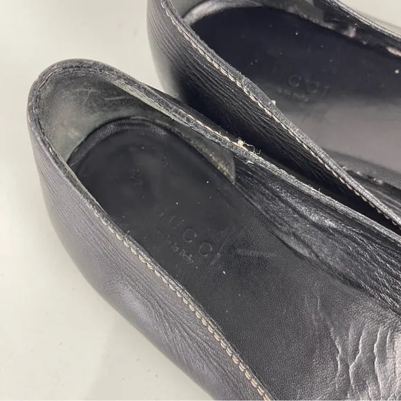 Gucci Black Leather GG Ballet Flats Size 35.5 G