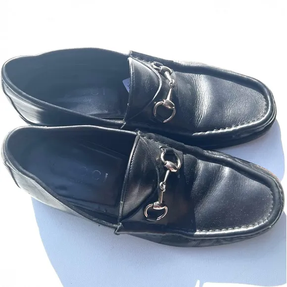 GUCCI horsebit black leather loafers 9D 9 D classic authentic