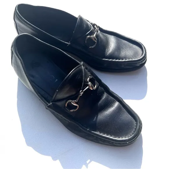 GUCCI horsebit black leather loafers 9D 9 D classic authentic