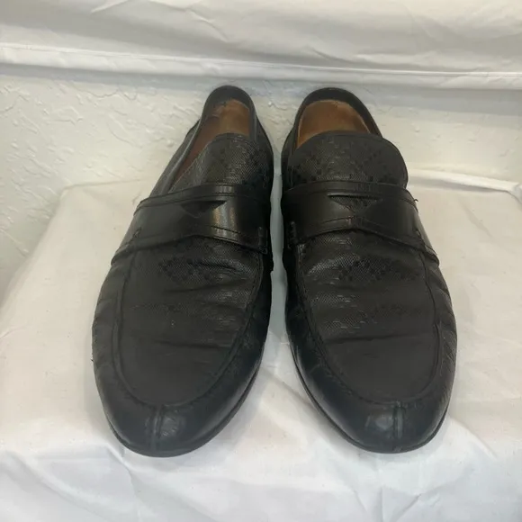 Gucci Men's Auth 10 1/2 Black Logo Diamante Leather Loafers Dress Shoes