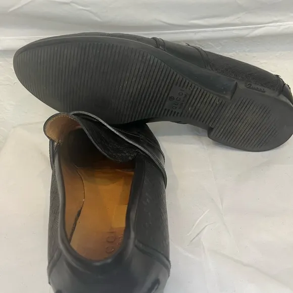 Gucci Men's Auth 10 1/2 Black Logo Diamante Leather Loafers Dress Shoes