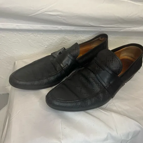 Gucci Men's Auth 10 1/2 Black Logo Diamante Leather Loafers Dress Shoes