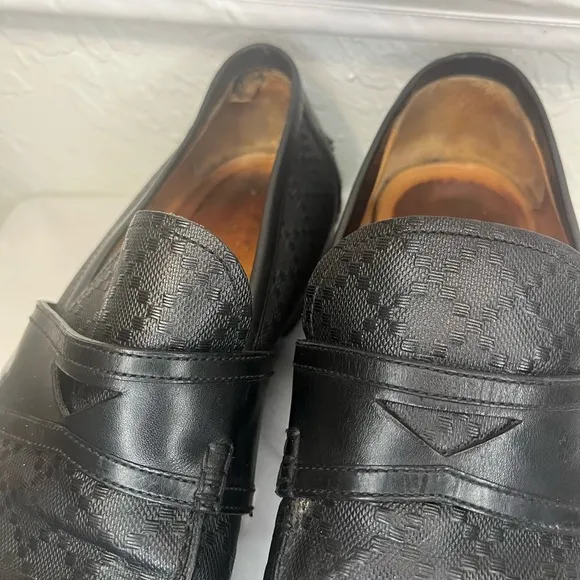 Gucci Men's Auth 10 1/2 Black Logo Diamante Leather Loafers Dress Shoes
