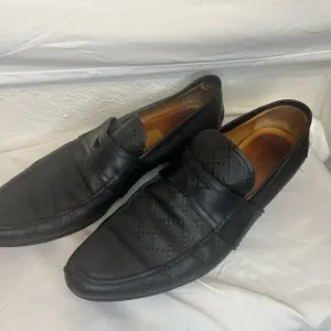 Gucci Men's Auth 10 1/2 Black Logo Diamante Leather Loafers Dress Shoes