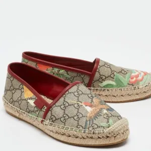 Gucci Women's Pilar Espadrille Woven Bird Jungle Print GG Supreme Flats Slides 6