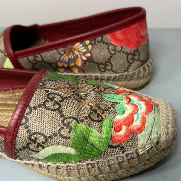 Gucci Women's Pilar Espadrille Woven Bird Jungle Print GG Supreme Flats Slides 6