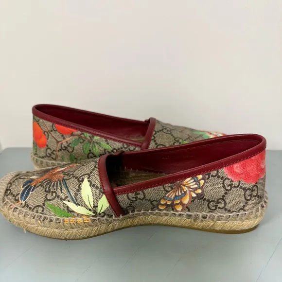 Gucci Women's Pilar Espadrille Woven Bird Jungle Print GG Supreme Flats Slides 6