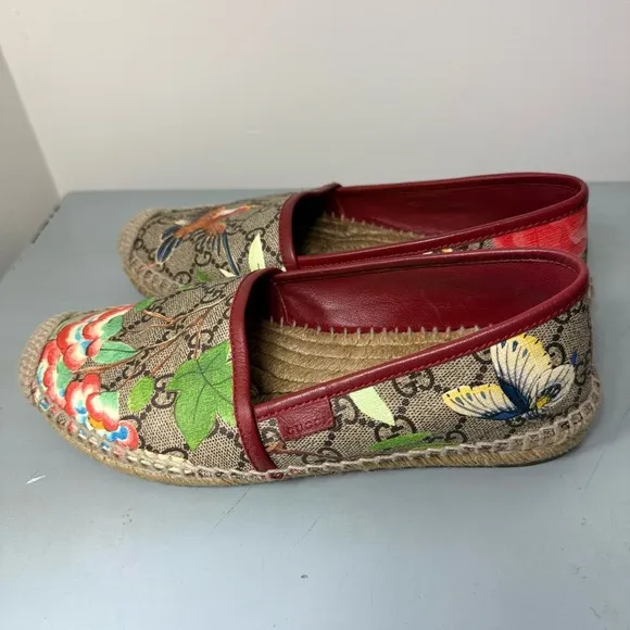 Gucci Women's Pilar Espadrille Woven Bird Jungle Print GG Supreme Flats Slides 6