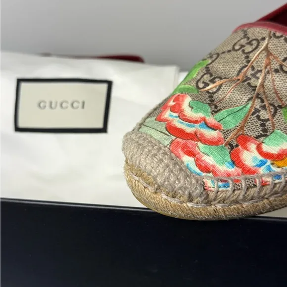Gucci Women's Pilar Espadrille Woven Bird Jungle Print GG Supreme Flats Slides 6
