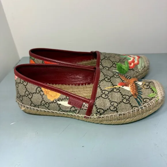 Gucci Women's Pilar Espadrille Woven Bird Jungle Print GG Supreme Flats Slides 6