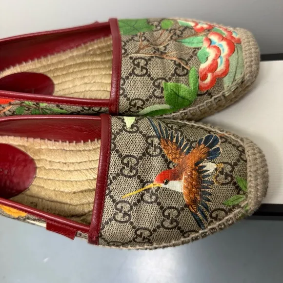 Gucci Women's Pilar Espadrille Woven Bird Jungle Print GG Supreme Flats Slides 6