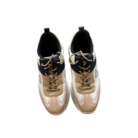 Guess Womens Tan Black Lace Up Chunky Platform Athletic Sneakers Size 9.5