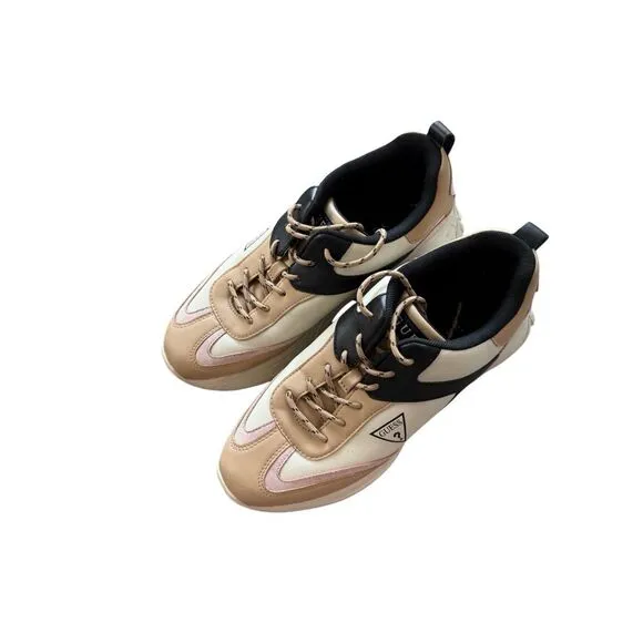 Guess Womens Tan Black Lace Up Chunky Platform Athletic Sneakers Size 9.5
