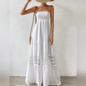 Guipure Lace Insert Ruffle Hem Tube Dress