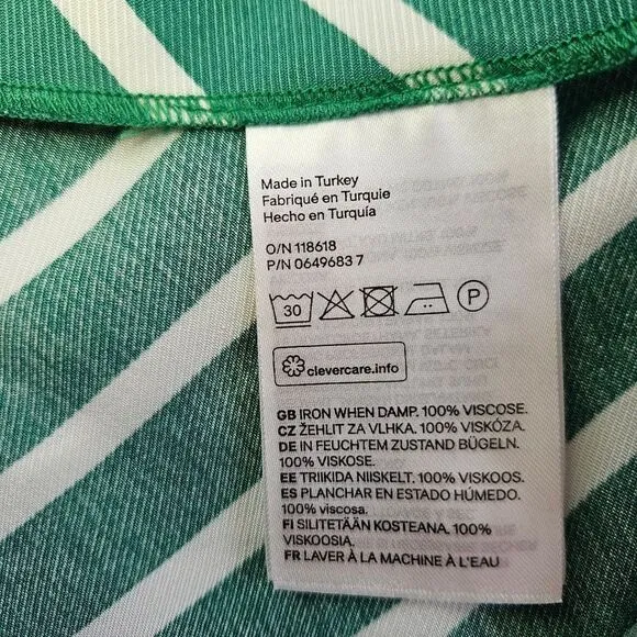 H&amp;M Silky Asymmetric Flared Striped Patterned Mint Green Midi Skirt 14