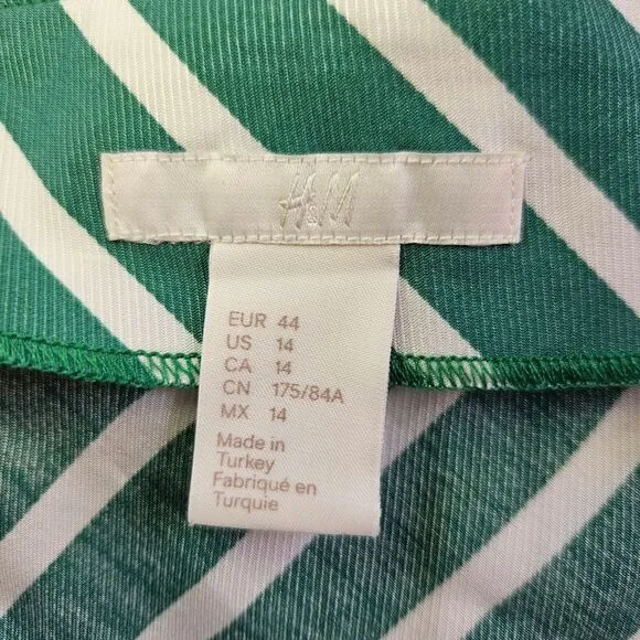 H&amp;M Silky Asymmetric Flared Striped Patterned Mint Green Midi Skirt 14