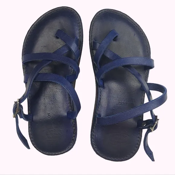 Handmade 100% Leather Adjustable Fit Strap Flat Sandals w/ Arch Support Size 6.5