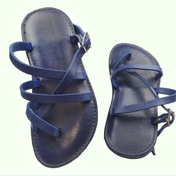 Handmade 100% Leather Adjustable Fit Strap Flat Sandals w/ Arch Support Size 6.5