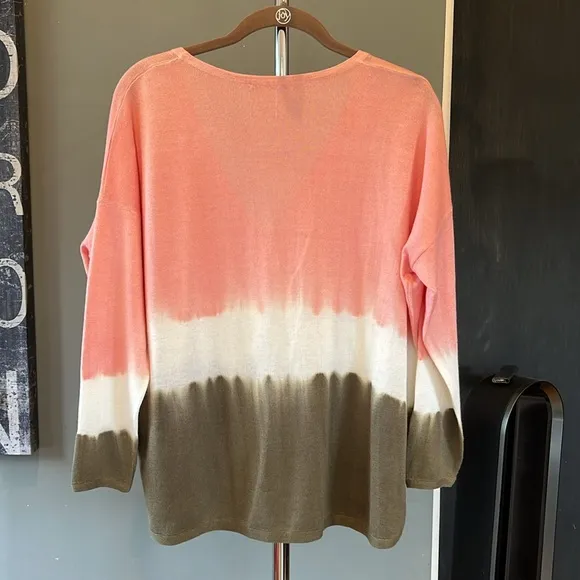 Hemisphere silk wool cardigan sweater tie-dye pink green off white medium