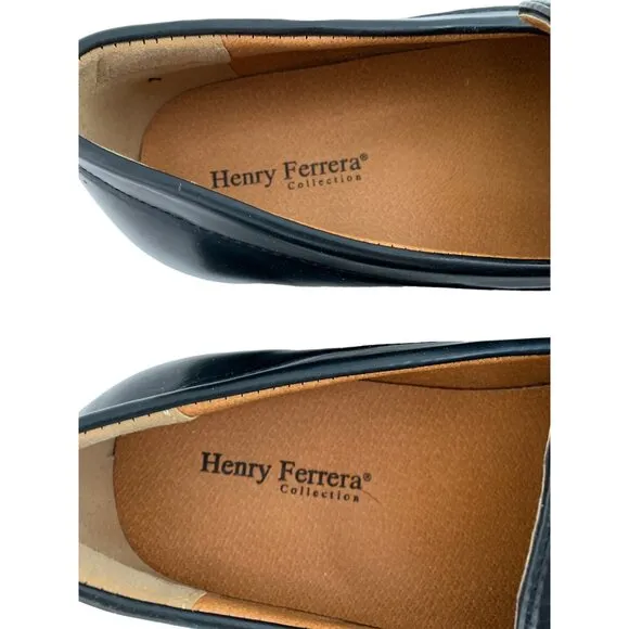 Henry Ferrera Mens Faux Leather Loafers Size 9 Black With Gold Bit Detail 7952