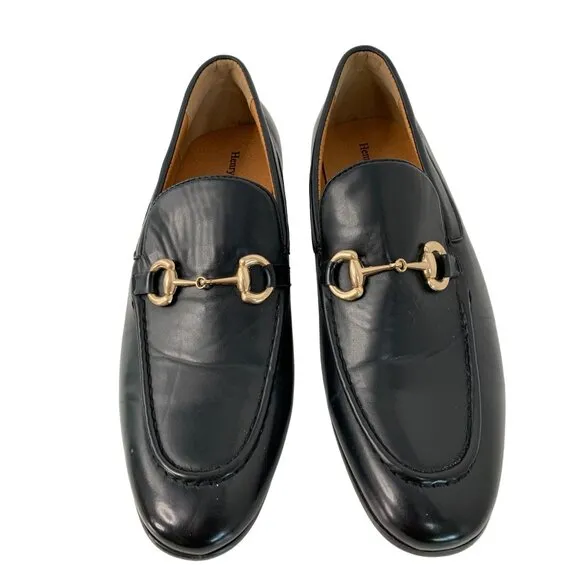 Henry Ferrera Mens Faux Leather Loafers Size 9 Black With Gold Bit Detail 7952