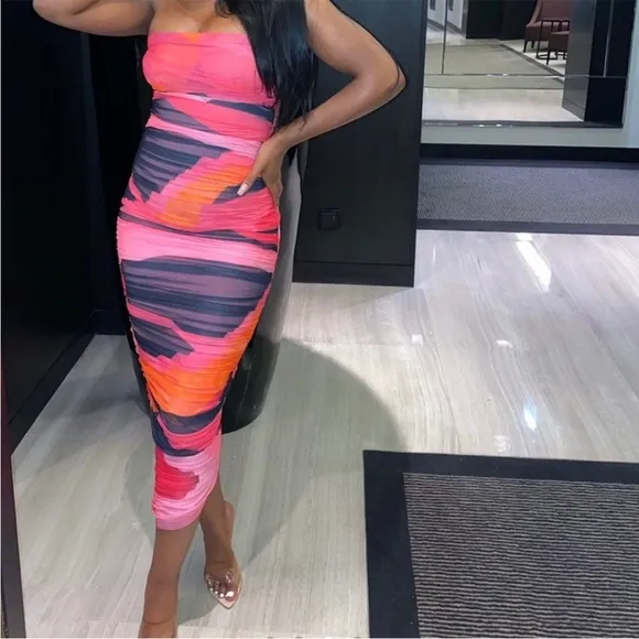 House Of CB ‘Sasha’ Multicolor Strapless Dress NWOT