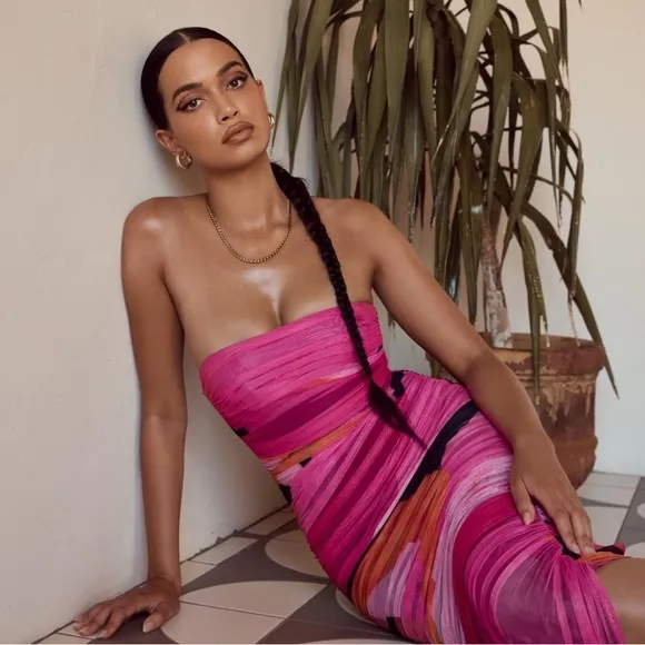 House Of CB ‘Sasha’ Multicolor Strapless Dress NWOT