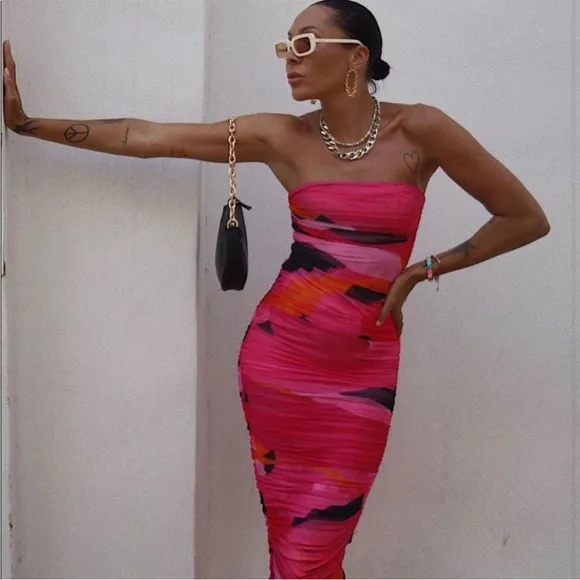 House Of CB ‘Sasha’ Multicolor Strapless Dress NWOT