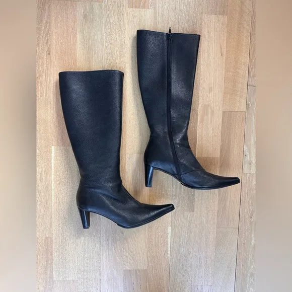 Hugo Boss Black Leather Knee Boots