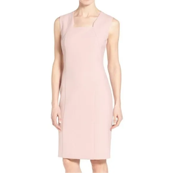 Hugo Boss Diopena Square Neck Light Pink Sleeveless Shift Dress SIZE 2