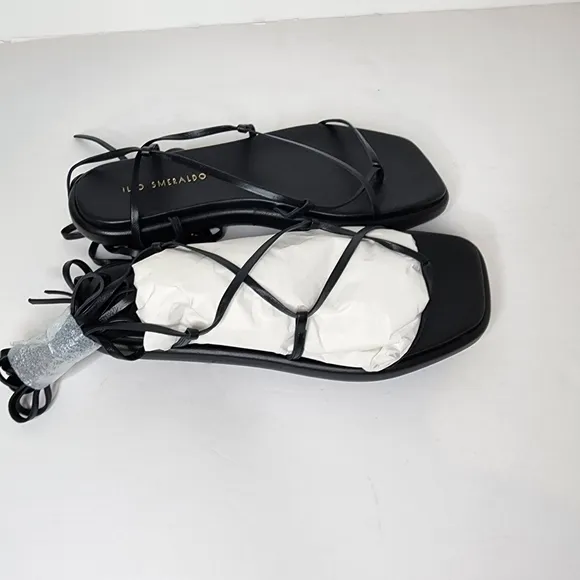 Ilio Smeraldo Geradine Black Strappy Lace Up Sandals Size 38