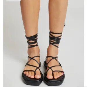 Ilio Smeraldo Geradine Black Strappy Lace Up Sandals Size 38
